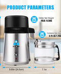 Heavy Duty Stainless Steel Water Distiller For Home Countertop; 15.2in tall, 9.65in wide; 4 liter vessel; designed for safe water distillation.