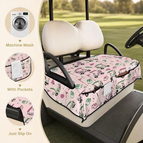 Hella Comfy Golf Cart Seat Covers With Deep Storage Pockets For Two Passenger Carts Universal Fit, pink cover on golf cart seats.