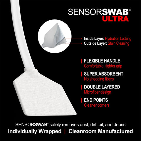 Front view of Amazon SensorSwab Ultra camera sensor cleaning swab, 20 mm Type-1, white microfiber, 12-pack