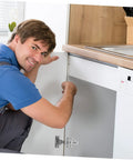 Man installing Rock Solid Stainless Steel Concealed Cabinet Hinges With Slick Silent Soft Close Self Closing Design.