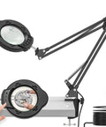 Hands Free Desk Magnifier With Light 15X And 10X Zoom, 84 LED Real Glass Lens, clamp mount, USB power, for crafts and repair