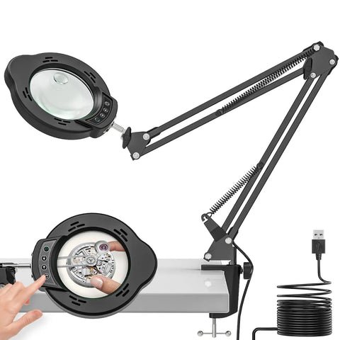 Hands Free Desk Magnifier With Light 15X And 10X Zoom, 84 LED Real Glass Lens, clamp mount, USB power, for crafts and repair