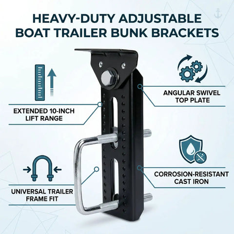 Heavy Duty Boat Trailer Bunk Brackets Kit With 10 Inch Adjustable Lift for Deep V Hull Boats, cast iron construction