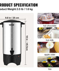 Heavy Duty Coffee Urn 50 Cup 7.5L Stainless Steel Dispenser With Step Discharge Spout For Mess Free Pour, 1000W 110V Electric Brewer