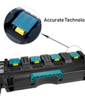 Four Port Battery Charger Station for 14.4V to 18V Lithium Tool Batteries With Two USB A Ports Rapid Simultaneous Charging