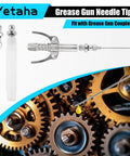 4 Pack Grease Gun Fitting Kit With 90 Degree Coupler And Needle Dispensers for hard to reach zerk fittings, gears close-up