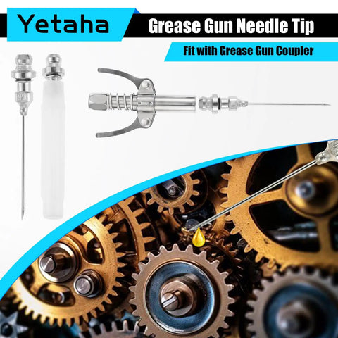 4 Pack Grease Gun Fitting Kit With 90 Degree Coupler And Needle Dispensers for hard to reach zerk fittings, gears close-up