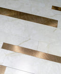 Peel And Stick Backsplash Tiles 10 Sheets Real Texture Marble White Copper Look Subway Style Aluminum PVC Wall Tiles close-up view