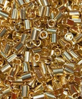 Ten Piece SMT Soldering Copper Nuts And Precision Bearing Sleeves For PCBs Threaded Through Hole Welded Brass Hardware Solid 2mm Bore Straight Up Durable Workhorse Smooth Threading Rock Solid Fit Electronics Assembly Kit close-up of brass sleeves