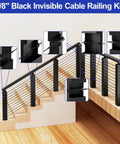 Image of 50 Pack One Eighth Inch Black Stainless Steel Invisible Receiver And Swage Stud End for cable railing on stairs and deck.