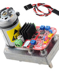 Front view of ASME-MRB high-torque alloy gear servo with red control PCB, black heatsink, and wiring harness.