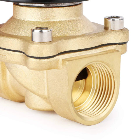 Close-up of NPT Brass Electric Solenoid Valve 12V DC Normally Closed With Viton Seals 3/4 Inch for fuel and air applications