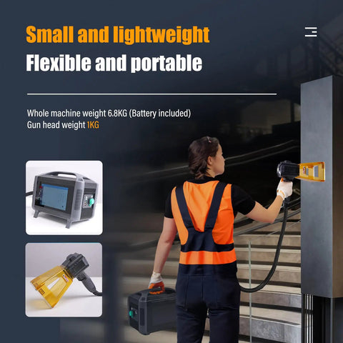 Person using Portable 30W Fiber Laser Engraver For Metal And Non Metal Materials Handheld Laser Marker On The Go with accessories