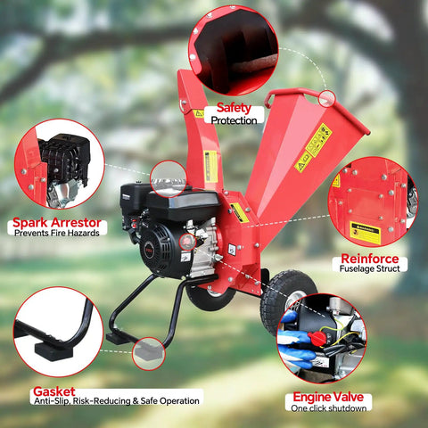 Gas Powered Wood Chipper Shredder Mulcher With 7 HP 212cc Engine 3 Blade Disc Cutter 10 Inch Wheels For Easy Mobility Heavy Duty Yard Beast
