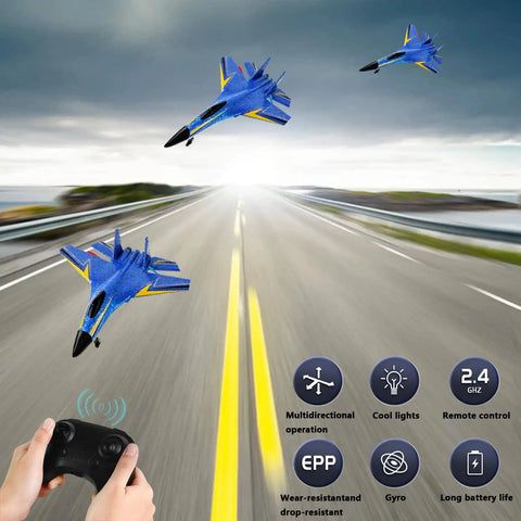 Easy To Fly Foam Remote Control Airplane For Beginners And Adults, 360 Degree Flip Glider Aircraft, in flight over road