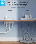 Top Tier Desk Organizer Power Strip Featuring Space Saving Clamp Design 70W Usb C Rapid Charge Ten Port Layout Pro Grade Surge Suppressor under desk setup with organized cables.