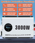 Beefy 3000W Pure Sine Wave Inverter 12V DC To 120V AC Car Converter with LCD and protection functions displayed