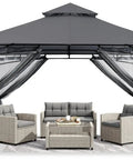 Sturdy 10x12 Patio Gazebo with outdoor steel frame, mosquito netting, dark gray color, perfect for lawn, backyard, garden or deck.