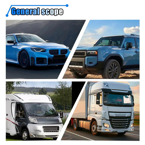 General scope of vehicles including sports cars, SUVs, motorhomes, and trucks suitable for various terrain and climates.