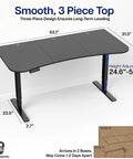 Vivo Black Sit Stand Desk Electric Height Adjustable 63 Inch Wide Ergonomic Workstation Three-piece top with height adjustment.
