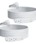 Two 12 Foot Flat Plug Extension Cords With 3 Outlets And Grounded 3 Prong Plug UL Listed 16 3 SPT3 Indoor Power Strip
