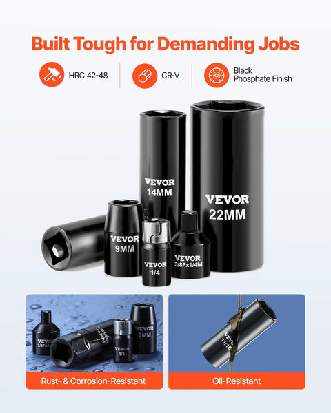 96 Piece 3/8 Inch Drive Impact Socket Set With Wrench And Bits, SAE 5/16 To 3/4 And Metric 8 To 22 MM, CR-V Steel sockets on display