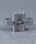 Close-up of 2 Pack Stainless Steel Cross Concealed Hinges For Wooden Doors And Counter Doors Silver Finish 180 Degree Folding Hinges.