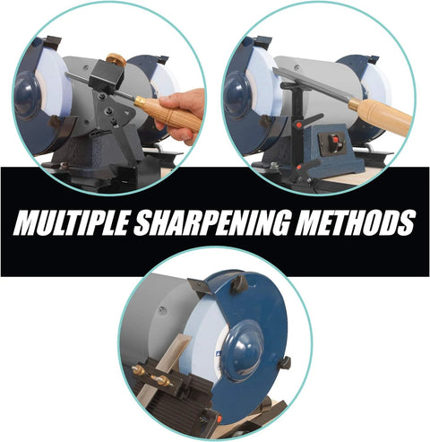 Peachtree Pro Grind sharpening system for 8-inch grinders with setup blocks and quad jig for lathe turning tools