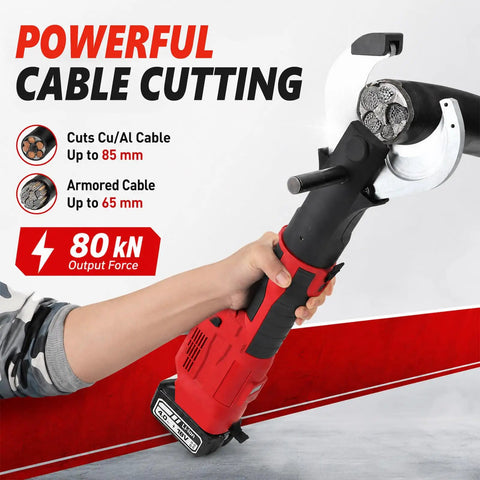 TBANVOO Heavy Duty Hydraulic Wire Cutter Tool With Electric Cable Cutting Machine Features 80Kn Force cutting armored cable up to 65mm.