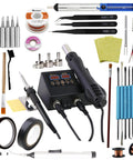 2 In 1 Soldering Iron And Hot Air Rework Station For PCB SMD IC Repair With Heat Gun Desoldering Tool Kit 110V Microcomputer PID Control With Adjustable Airflow And Temperature For Precise SMD Rework And Fast Warm Up, including accessories and tools