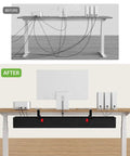 Huge 48 Inch Under Desk Cable Management Tray With Clamp Or Screw Mount No Drill Setup Holds Up To 70 Lbs Fabric Wire Organizer in use