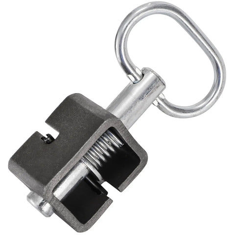Four Pack Heavy Duty Stainless Steel Spring Latch Lock For Trucks And Trailers Rock Solid Weld On Gate Design With Five Eighth Inch Bolt Built To Last Road Hauls, showing close-up of latch with spring.