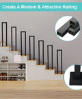 Tough As Nails Vertical U Shaped Stair Handrail With Slick Matte Black Finish Forged From Heavy Duty Square Iron Built To Last For Indoor Outdoor Porch Deck on modern staircase.