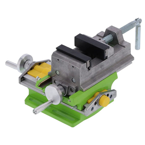 Built Like A Tank Heavy Duty 3 Inch Drill Press Vise Cross Slide For Precision Milling Solid Aluminum Base with green accents.