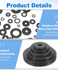 Dope Precision 25 Pack M8 Flat Washers Crafted From Top Shelf 304 Stainless Steel featuring various sizes and black zinc plating.