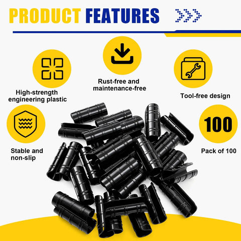 Pack Of 100 One And A Quarter Inch Greenhouse Clips Plastic Clamps 32 mm Black For PVC Pipes Sunshade Nets Row Covers Frame Shelters And Plant Support Accessories
