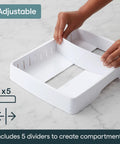 Big Kitchen Cabinet Lid Organizer With Five Adjustable Dividers showing ability to create compartments with dividers.