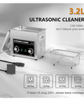 Heavy Duty 3 Liter Stainless Steel Ultrasonic Cleaner With 180 Watt Heating And Programmable Timer shown with basket and plugs