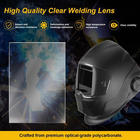 Sentinel A50 Inside Cover Lens Replacement For Welding Helmet With Clear Inner Lenses Pro Grade Anti Scratch And Spatter Protection Replacement Part 0700000808 Fits A50 Helmet 5 Pack; displayed with welding helmet and lens illustration