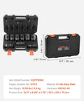 Half Inch Drive Impact Socket Set, Nine Piece Deep Metric Sockets 29mm Through 38mm, Six Point CrMo Steel Construction in storage case