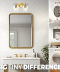 Gold Champagne Glass Vanity Lights Over Mirror, 2 Light Modern Wall Mount Fixture in bathroom with white tiles and mirror