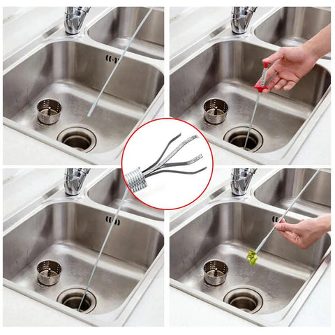 Using 39 Inch Drain Clog Remover Kit With 20 Inch Drain Snake Hair Removers And Cleaning Brush 24 Inch Sewer Hair Catcher in kitchen sink