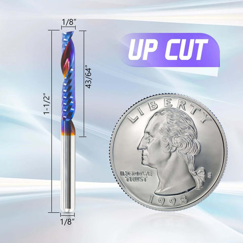 HQMaster 10‑pc O‑flute CNC router bit set, 1/8 in shank, tungsten carbide upcut end mills for acrylic, plastic, MDF