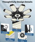LED Garage Ceiling Light 2 Pack With 8 Plus 1 Adjustable Panels Ultra Bright 14000 Lumen Deformable Fixture