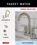 Delta Trinsic Collection faucet and bath hardware set display, faucet model 2559-SSMPU-DST, stainless finish, bath hardware