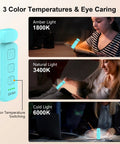 Front view of blue Gritin clip-on reading light; rechargeable book lamp with 3 color temperatures and 5-level brightness