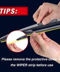 Top Shelf Three Piece Windshield Wiper Blade Set With 20 And 12 Inch Sizes For Ford Escape Models Built 2008 To 2012 featuring hand removing protective cover.