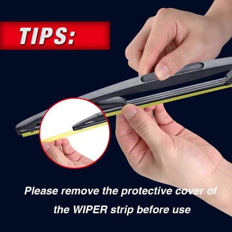 Top Shelf Three Piece Windshield Wiper Blade Set With 20 And 12 Inch Sizes For Ford Escape Models Built 2008 To 2012 featuring hand removing protective cover.