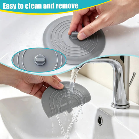 Person using Six Inch Silicone Tub Stopper Five Pack Flat Suction Drain Plug That Locks Smooth As Silk For Bathtub Or Kitchen Sink Foul Odor Blocked Heavy Duty Rinse Ready Cover White Grey Black in sink.