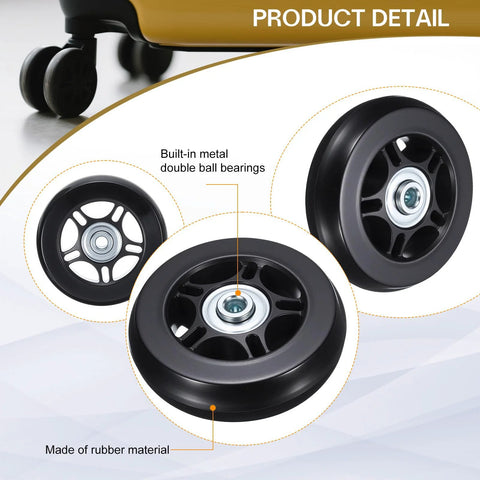 Luggage Suitcase Replacement Wheels 80x24mm Rubber Swivel Caster Bearings Repair Kit with 2 PU Wheels